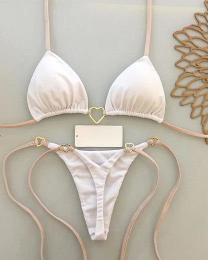 Sexy Solid Color Halter Bikini Set – Women's Triangle Thong Swimwear