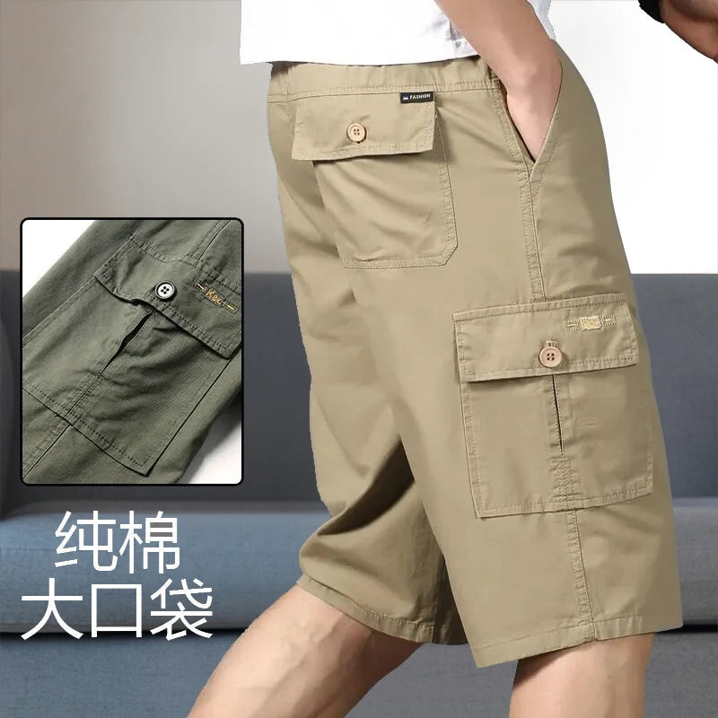 Men's Cotton Cargo Shorts with Zipper Pocket