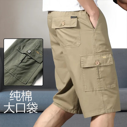 Men's Cotton Cargo Shorts with Zipper Pocket