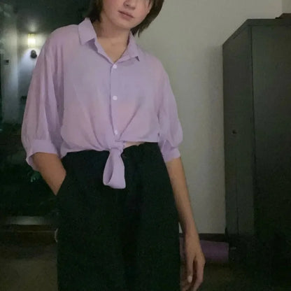 Elegant Solid Color Tied Waist Blouse