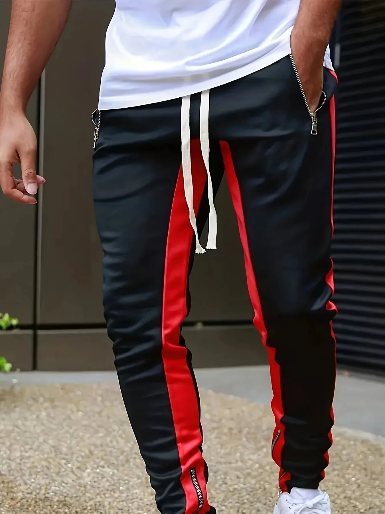 Color Block Jogging Pants with Zip Pockets