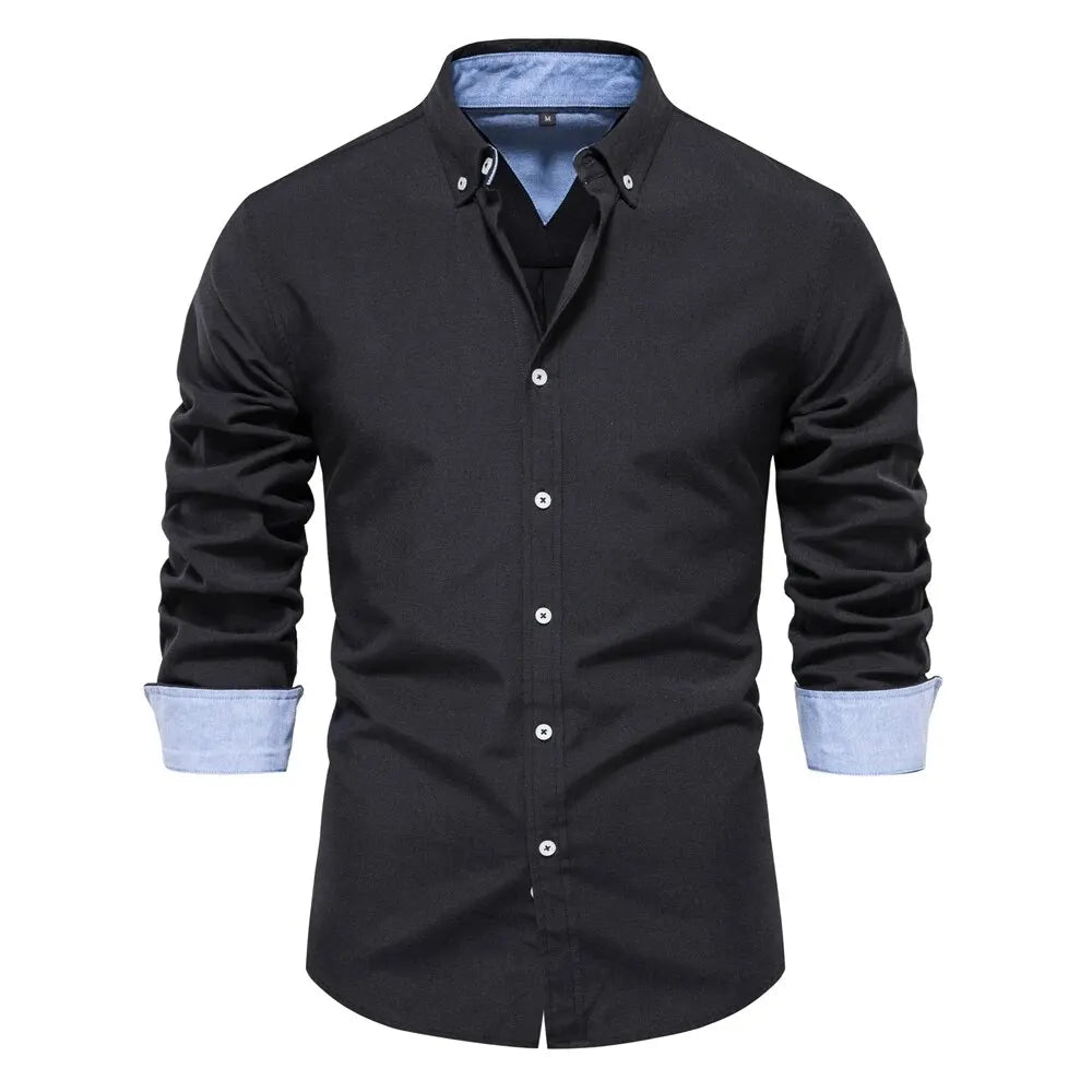 Spring Cotton Blend Oxford Button-Down Shirt