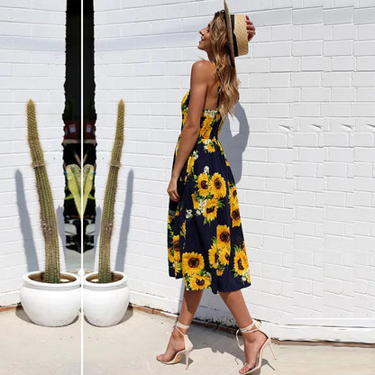 Printed Sleeveless V-Neck Summer Dress