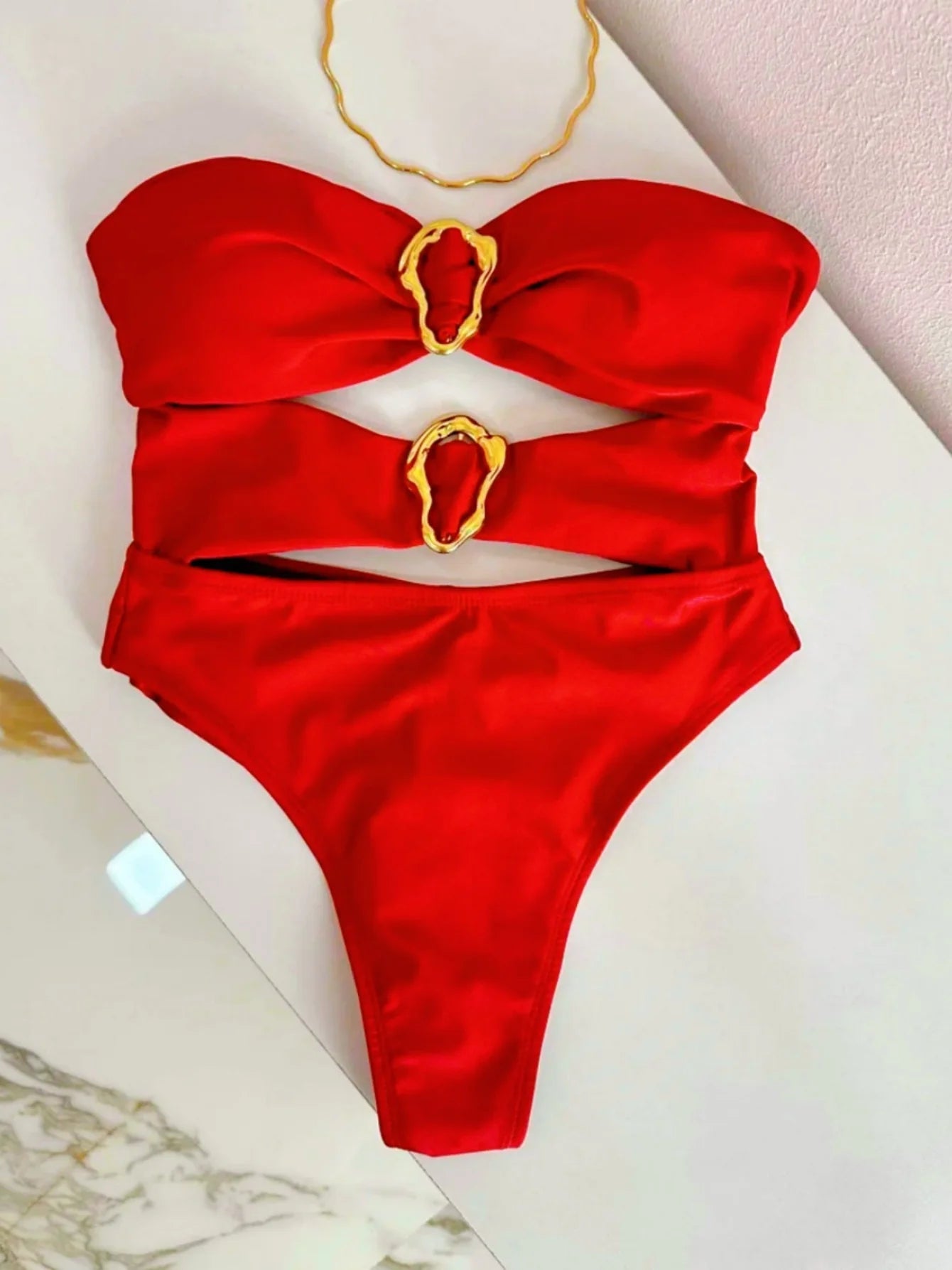 Colors Sexy Metal Rings Cut Out One-Piece Swimsuit