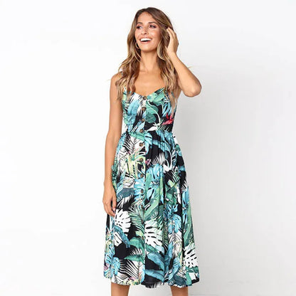 Printed Sleeveless V-Neck Summer Dress