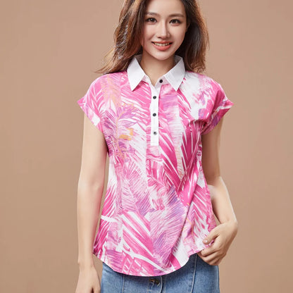 Chiffon Printed Turn-Down Collar Blouse