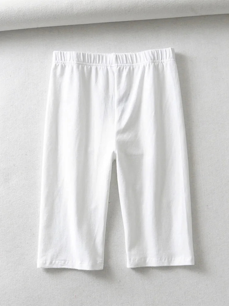 Cotton High Waist Slim Knee-Length Shorts