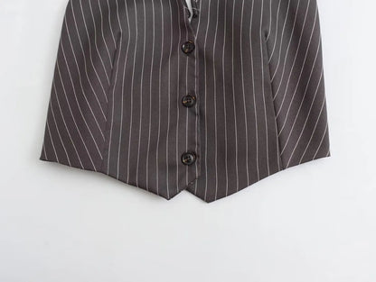 Backless Bow Tied Striped Sleeveless Blouse