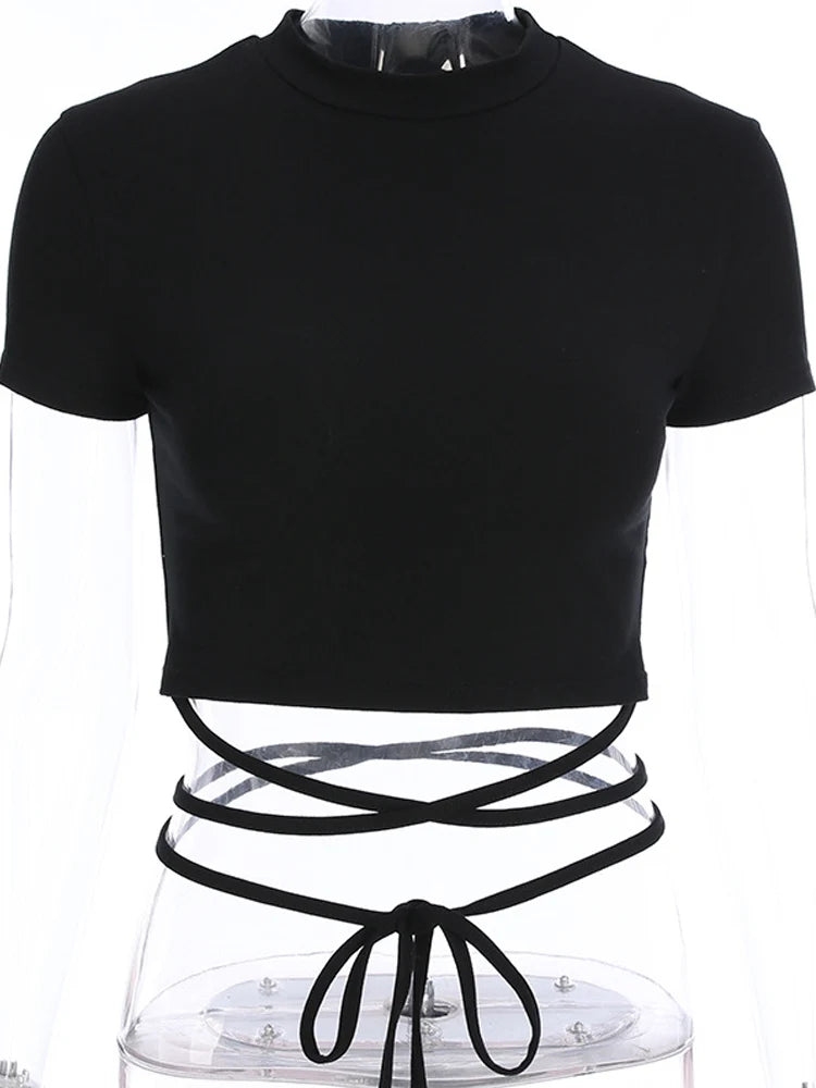 Summer Black Bandage Crop Tee – High Street Sexy Style