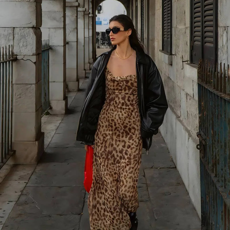 Leopard Print V-Neck Cami Dress