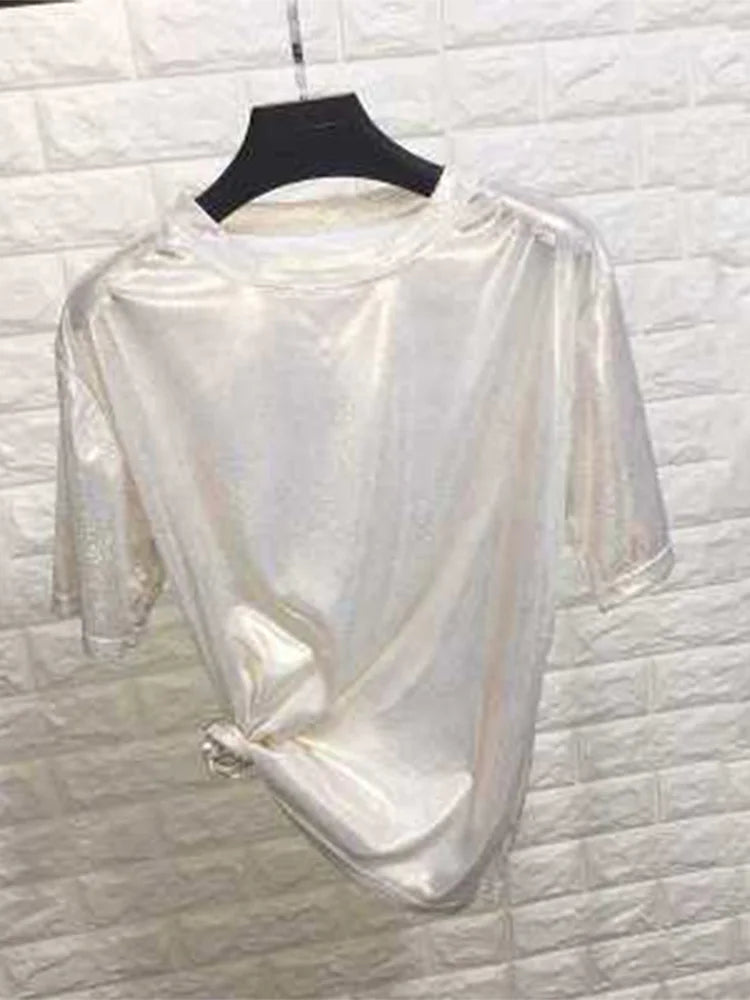 Shiny Loose Short Sleeve T-Shirt – Summer Club Aesthetic
