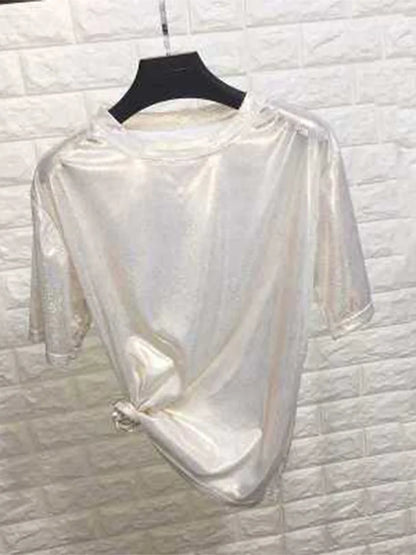 Shiny Loose Short Sleeve T-Shirt – Summer Club Aesthetic