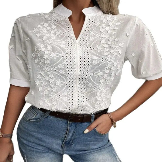 Summer Elegant Short Sleeve White Shirt
