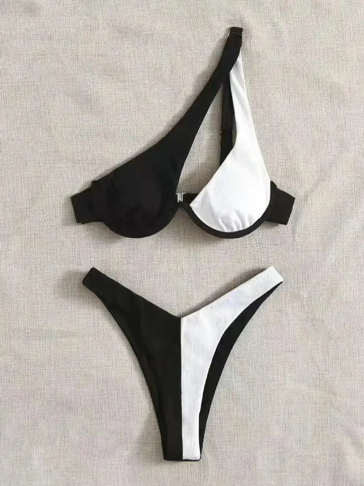 Luxury Two-Piece Solid Patchwork Bikini Set