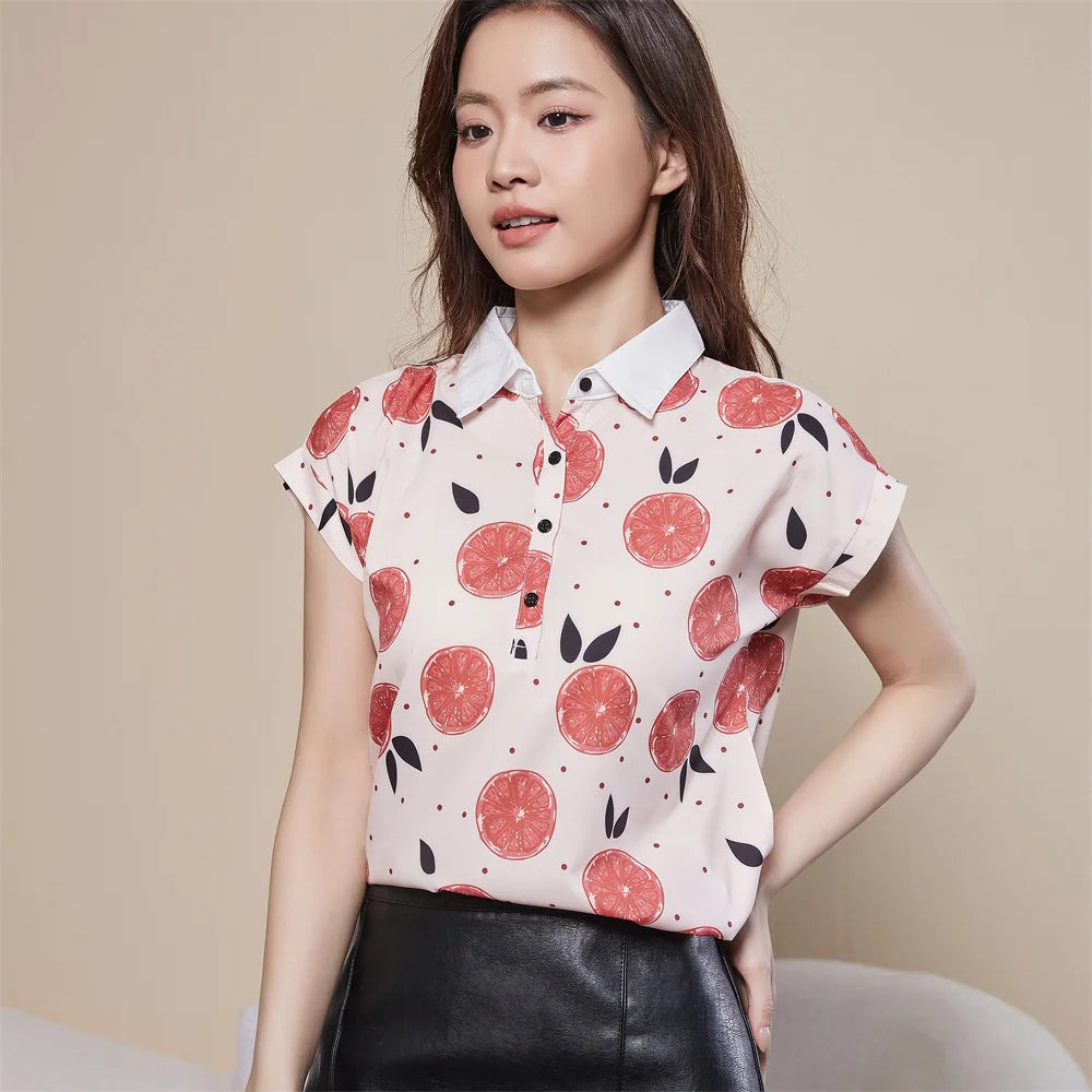 Chiffon Printed Turn-Down Collar Blouse