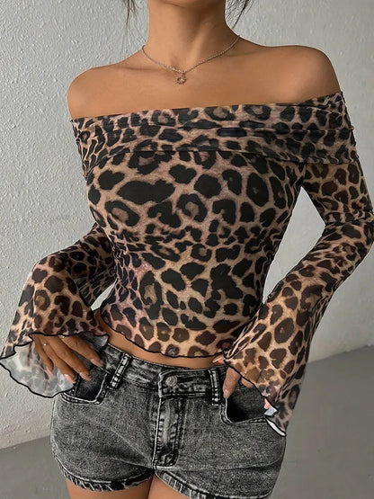 Leopard Print Backless Long Sleeve Tee – Sexy Autumn Streetwear