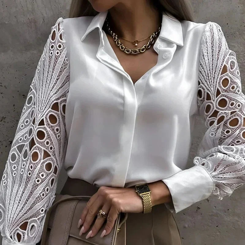 White Sexy Lace Hollow out Blouse