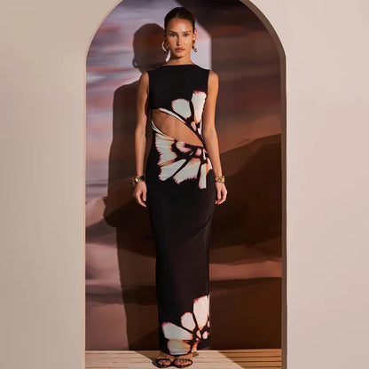 Sleeveless Hollow Out Slim Black Dress