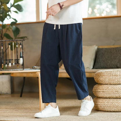Cotton Linen Casual Drawstring Streetwear Pants