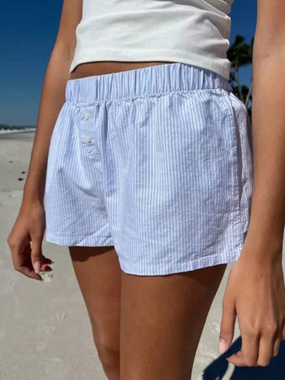 Casual Loose Stripe Button Summer Shorts