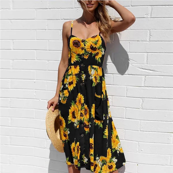 Printed Sleeveless V-Neck Summer Dress