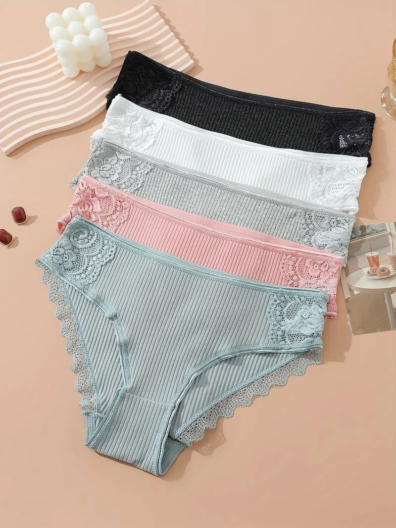 5Pcs Cotton Lace Briefs for Women