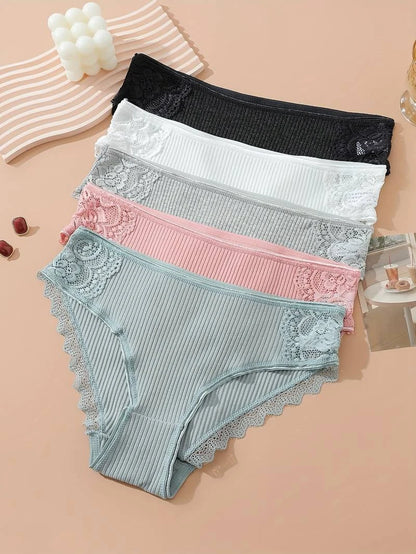 5Pcs Cotton Lace Briefs for Women