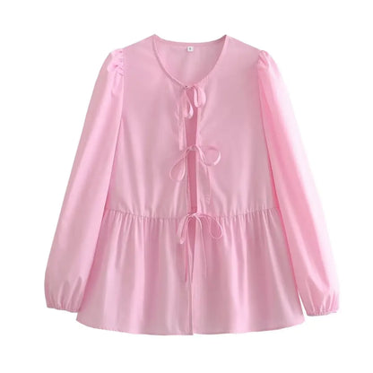 Vintage Women Puff Sleeve Loose Shirts