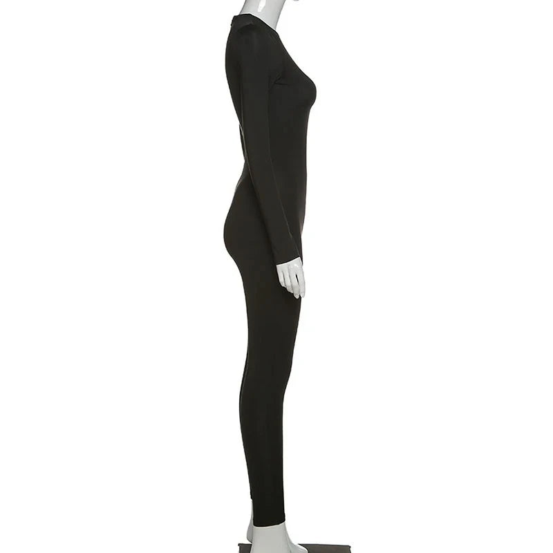 Solid Long Sleeve Skiing Jumpsuit