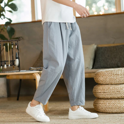 Cotton Linen Casual Drawstring Streetwear Pants