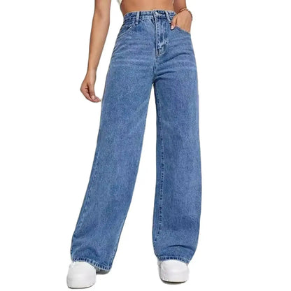 Women's Dark Blue Wide Leg Straight Jeans