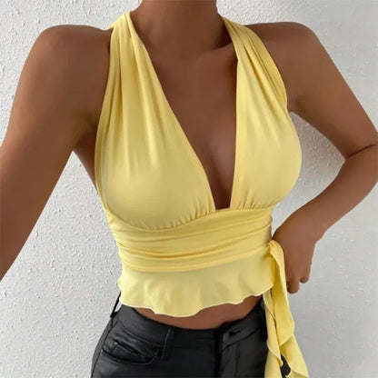 Women's Sexy Deep V-Neck Pleated Bodysuit – Spring & Summer Nightclub Glam