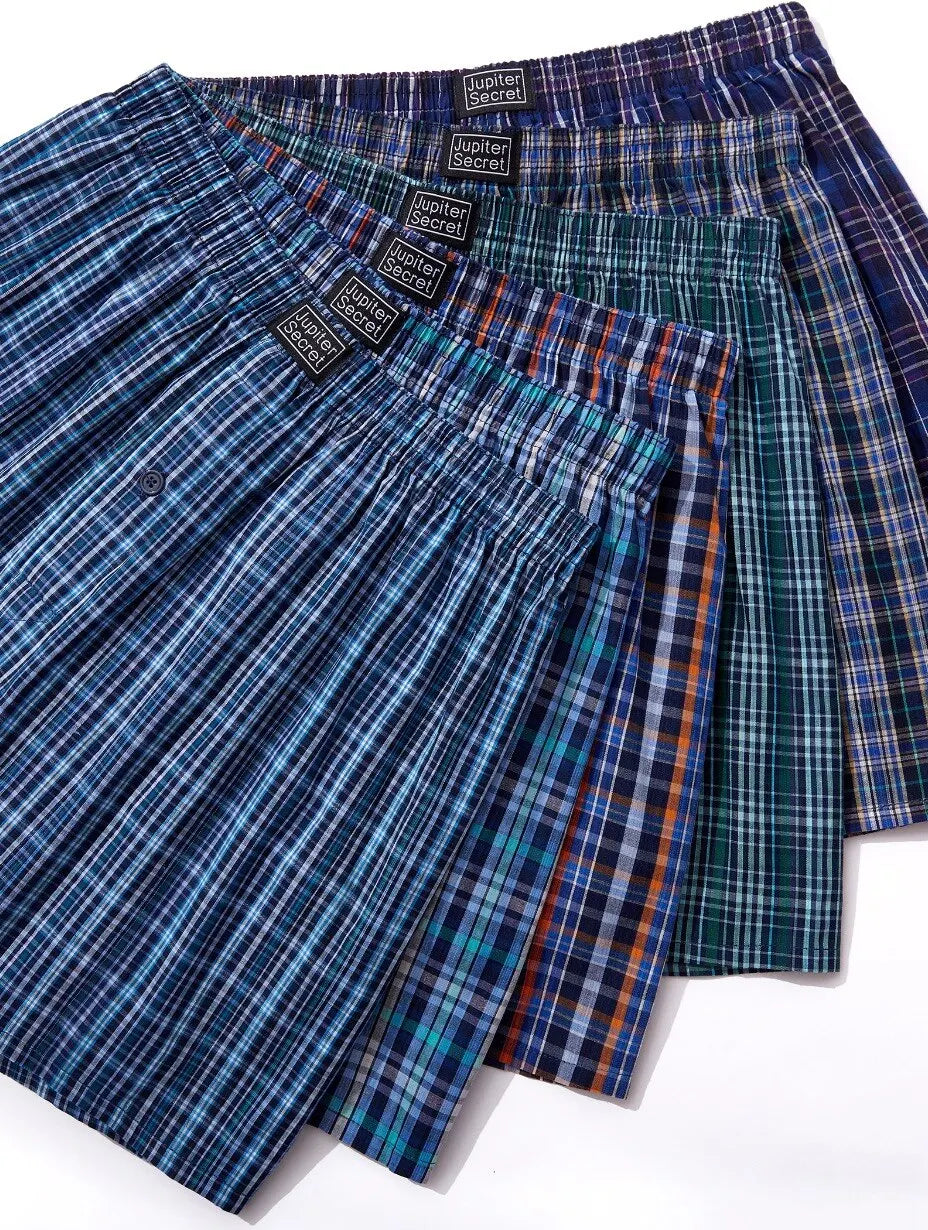 6Pcs Woven Boxer Shorts with Elastic Waistband
