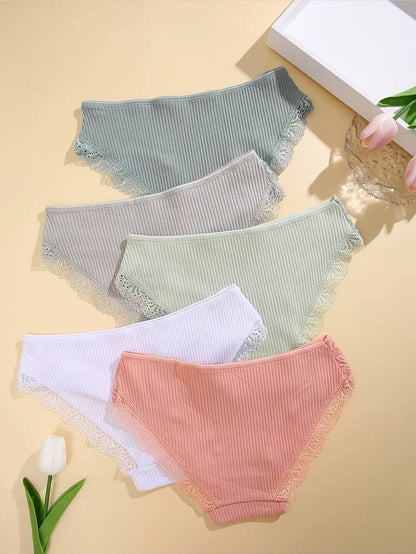 5Pcs Cotton Lace Briefs for Women