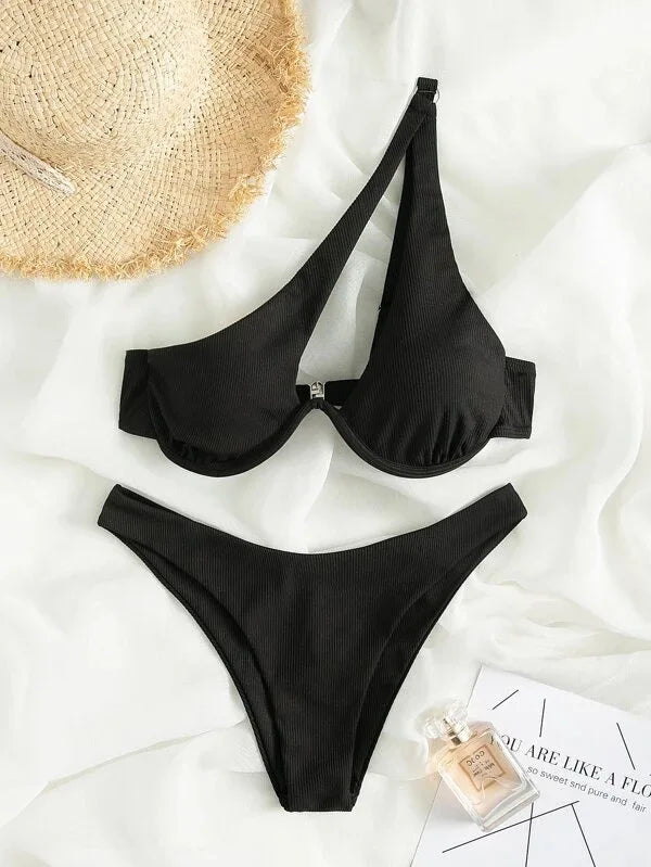 Luxury Two-Piece Solid Patchwork Bikini Set
