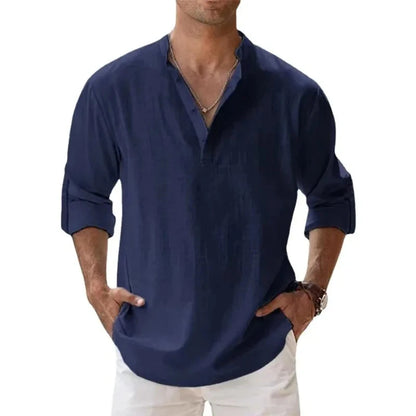 Lightweight Cotton Linen Henley Beach Shirt