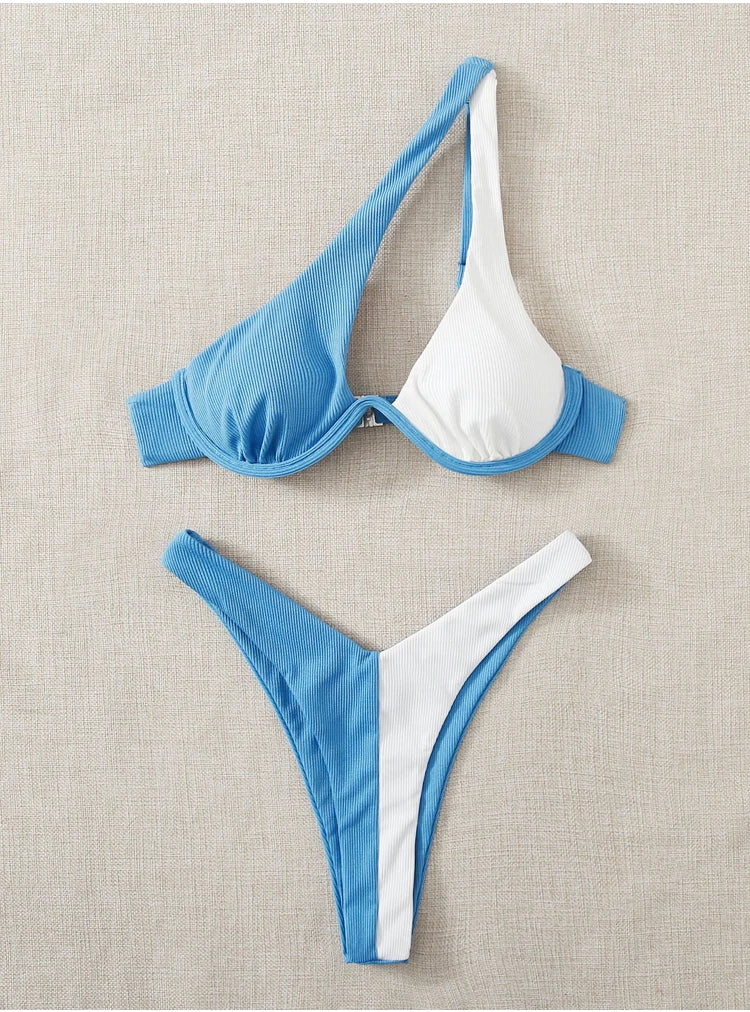 Luxury Two-Piece Solid Patchwork Bikini Set