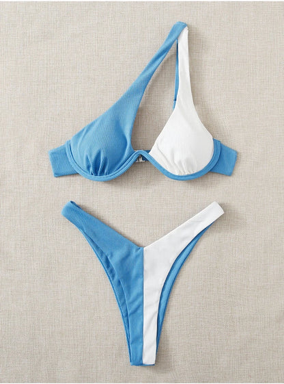 Luxury Two-Piece Solid Patchwork Bikini Set