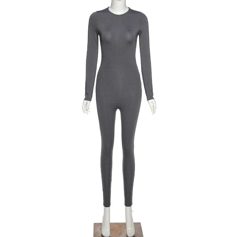 Solid Long Sleeve Skiing Jumpsuit