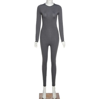 Solid Long Sleeve Skiing Jumpsuit