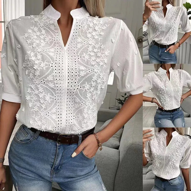 Summer Elegant Short Sleeve White Shirt