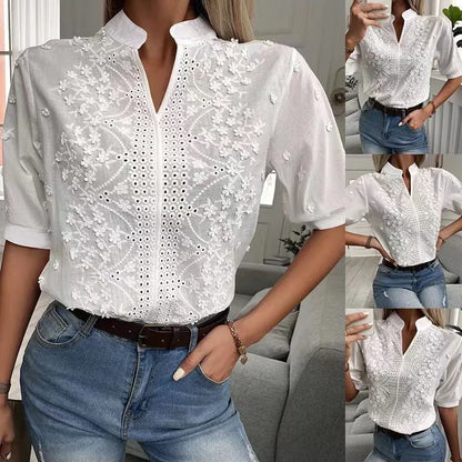 Summer Elegant Short Sleeve White Shirt