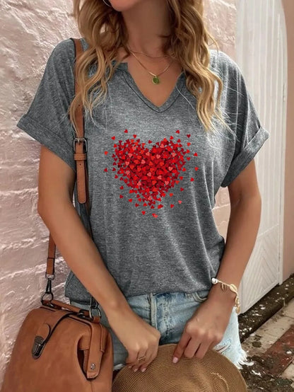 Red Love Print V-Neck T-Shirt