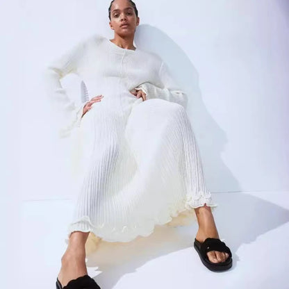 Autumn Winter Ruffles Pleated Loose Long Dress