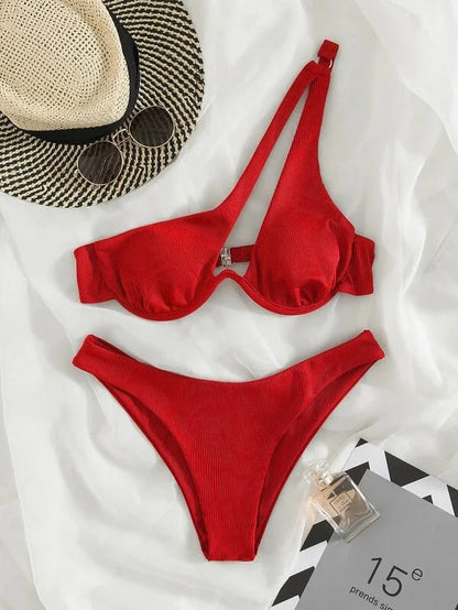 Luxury Two-Piece Solid Patchwork Bikini Set