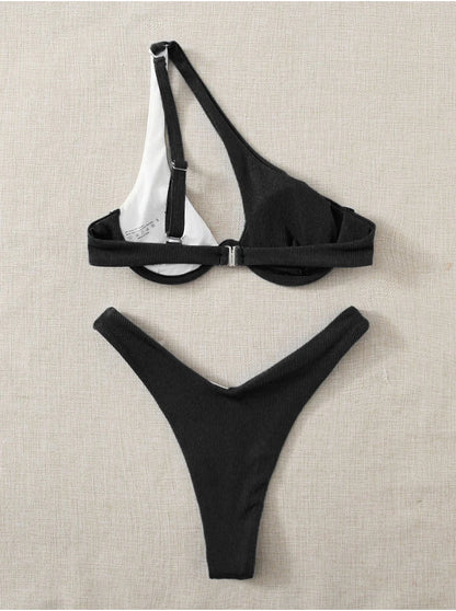 Luxury Two-Piece Solid Patchwork Bikini Set