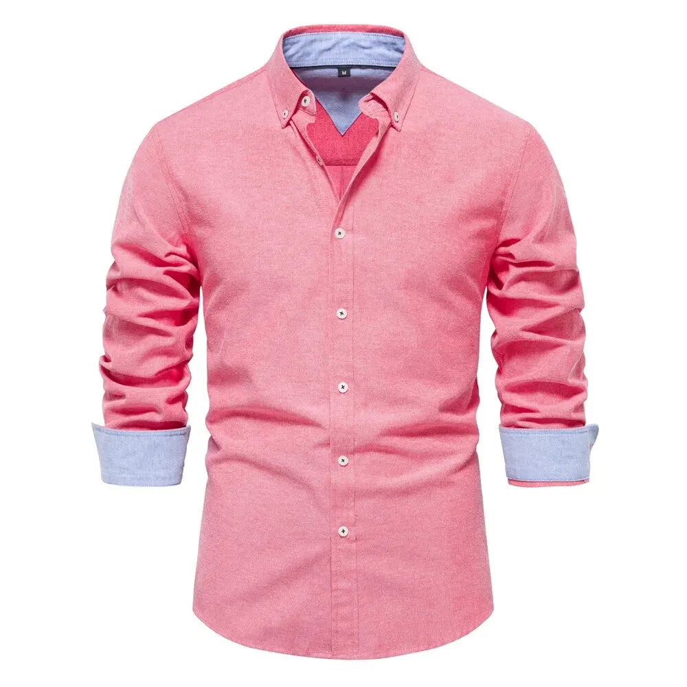 Spring Cotton Blend Oxford Button-Down Shirt