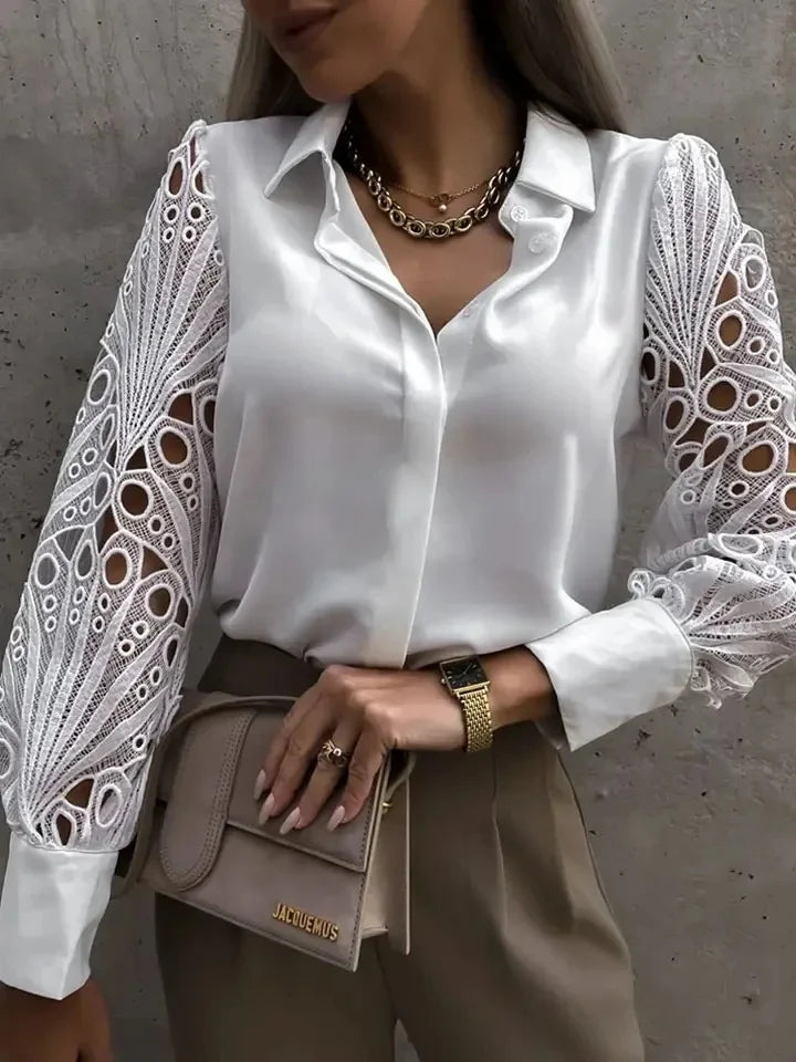 White Sexy Lace Hollow out Blouse
