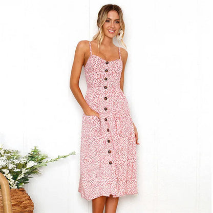 Printed Sleeveless V-Neck Summer Dress