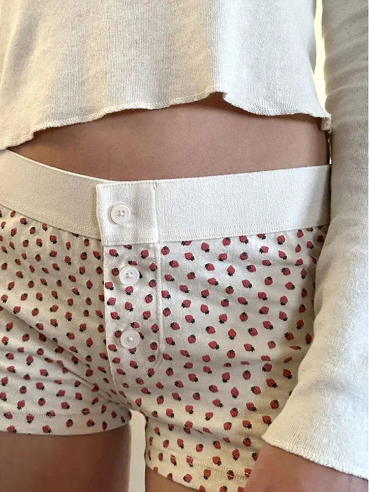 Casual Cotton Front Button Low Waist Shorts